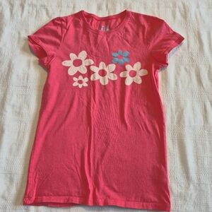 Mini Boden girls size 11-12 years coral flower design sleeve shirt VGUC
